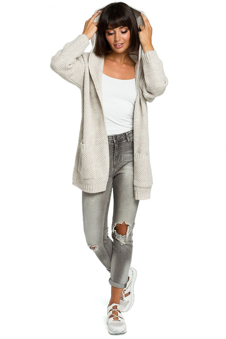 Hooded Cardigan with Pockets in Light Grey