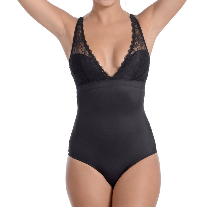 Lingerie Look Full Bodysuit Shaper With Beautiful Lace Details Black