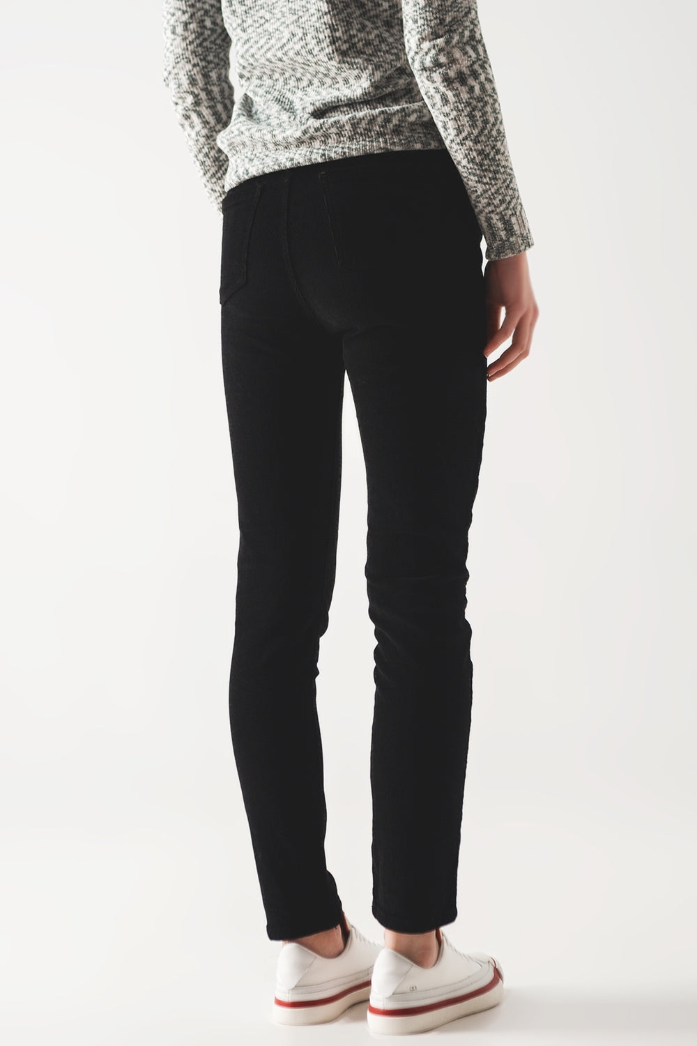 Elastic Cotton Skinny Cord Pants in Black