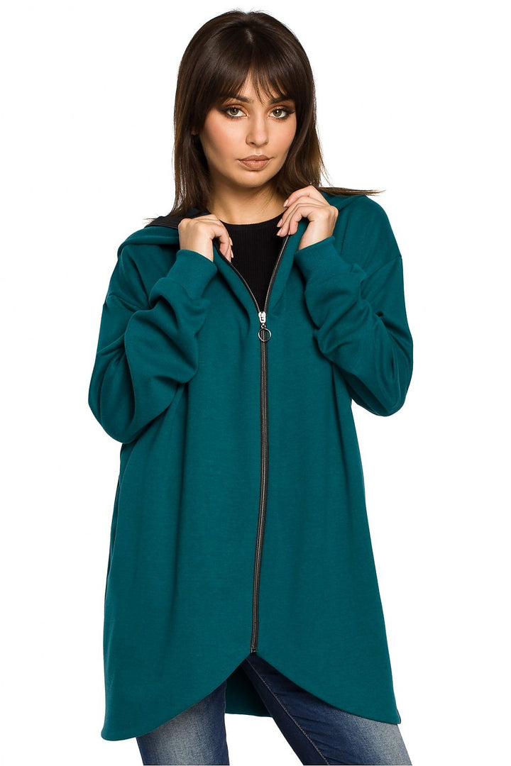 Long Hooded Full Zip Women's Sweatshirt Green Marine