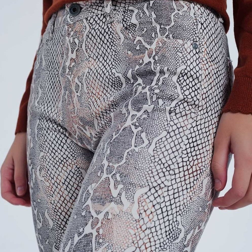 Beige Coloured Pants with Snake Print
