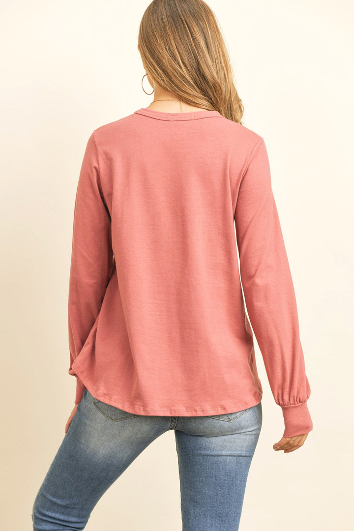 Long Sleeve Round Neck Solid Top