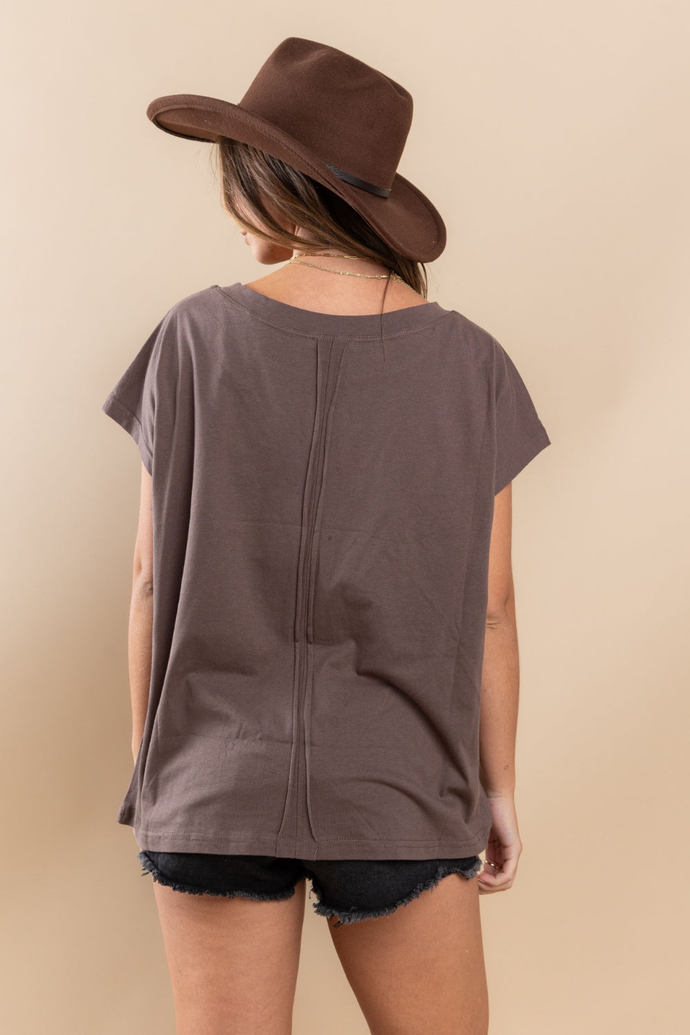 Fringe Detail Round Neck Short Sleeve Top Charcoal