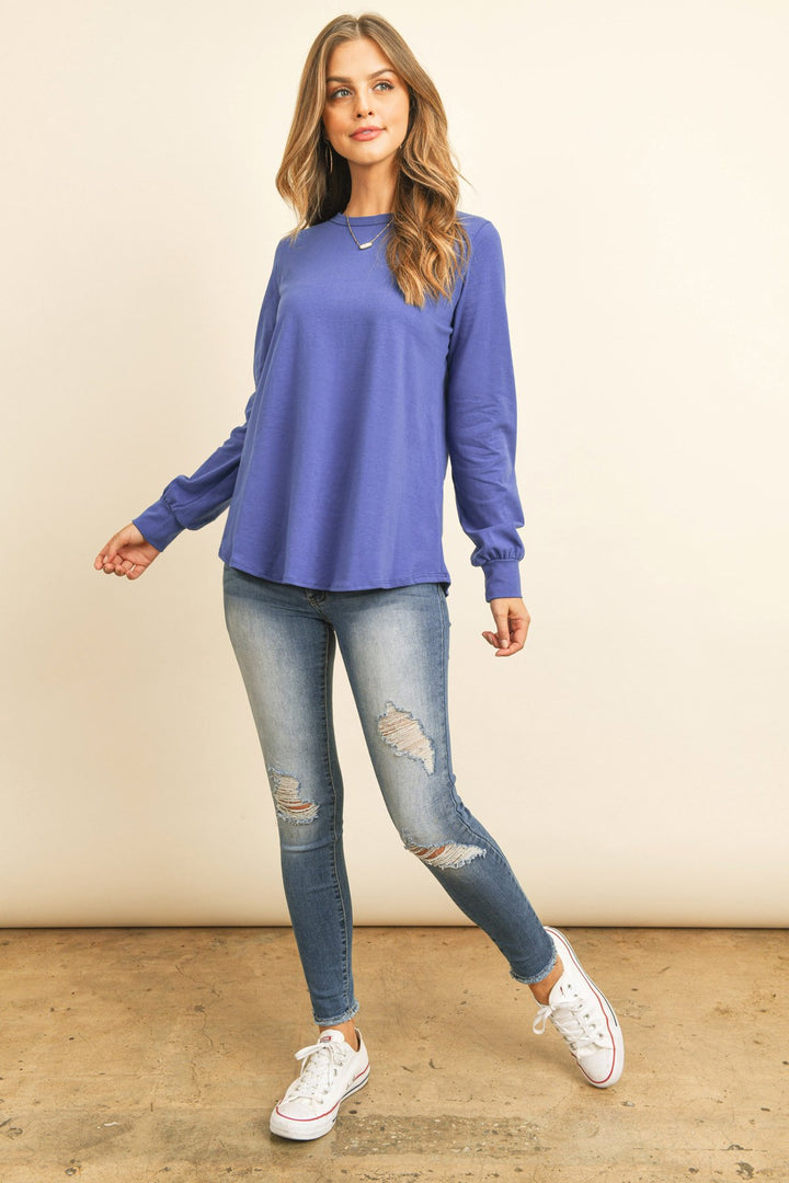 Long Sleeve Round Neck Solid Top