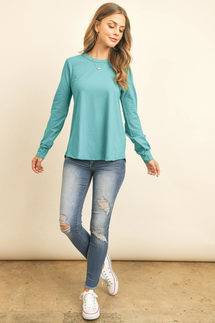 Long Sleeve Round Neck Solid Top