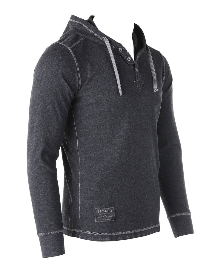Charcoal Mens Vintage Dyed Thermal Long Sleeve Lightweight Fashion Hooded Henley