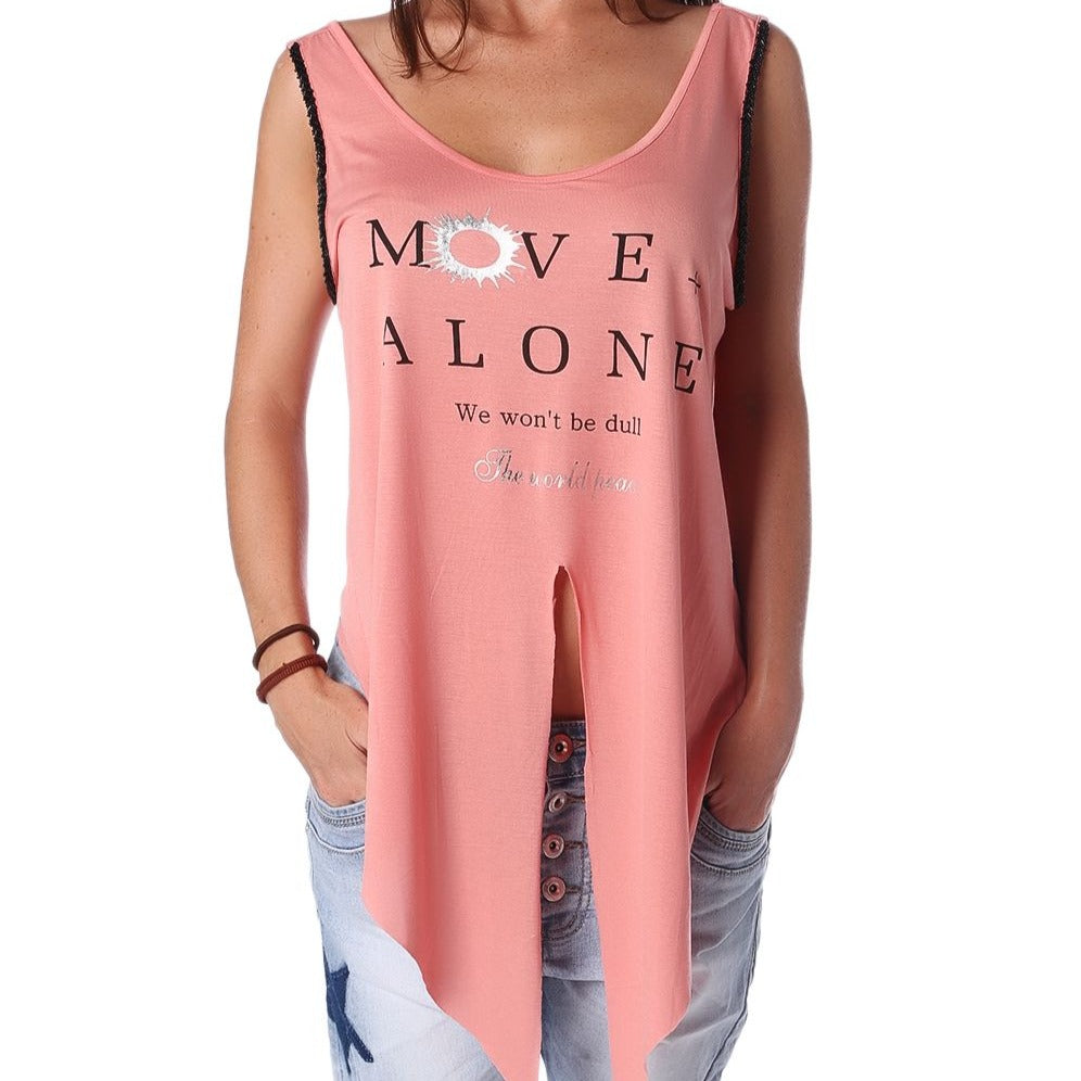 Coral Logo Tank Top with Center Split