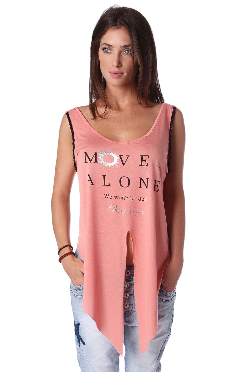 Coral Logo Tank Top with Center Split