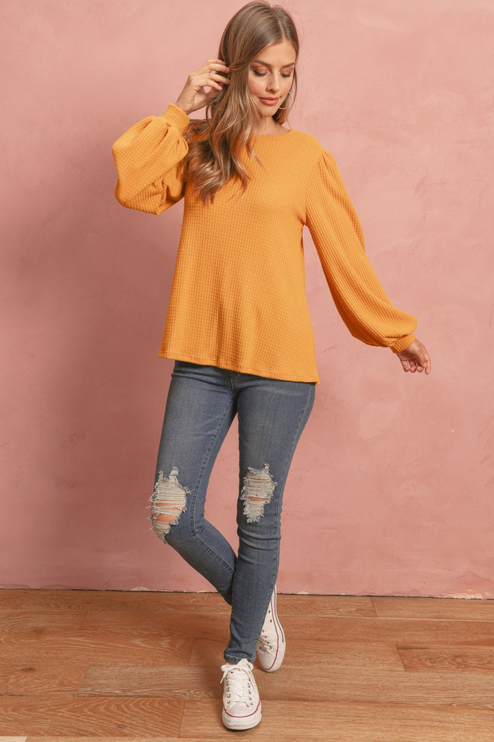 Puff Sleeved Waffle Top