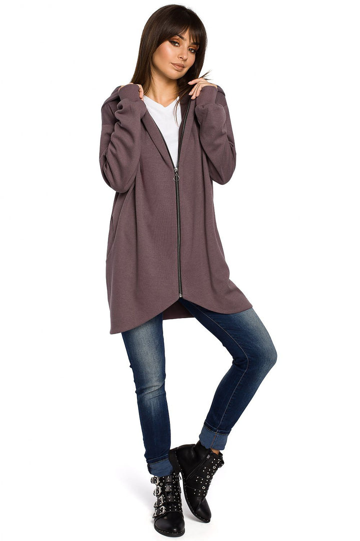 Long Hooded Full Zip Women's Sweatshirt Brown