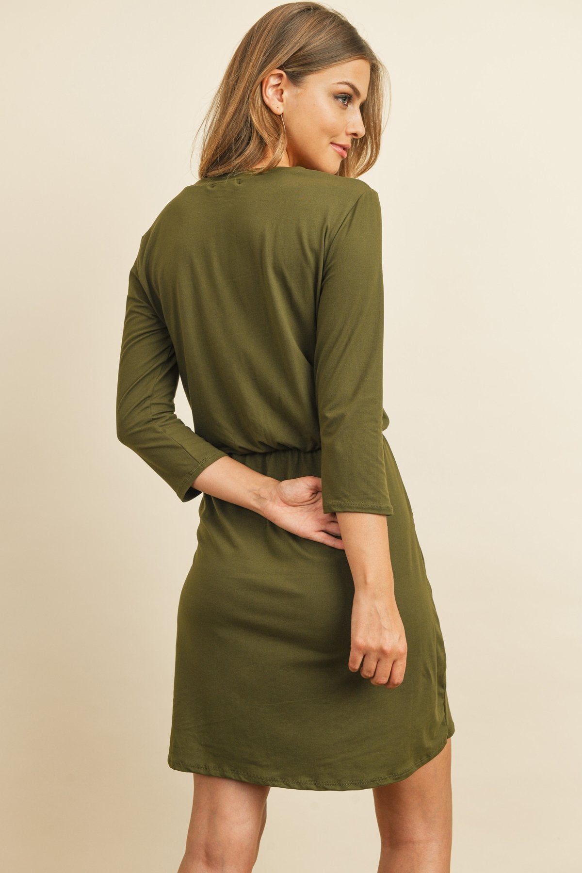 Cinch Waist 3/4 Sleeve Dress