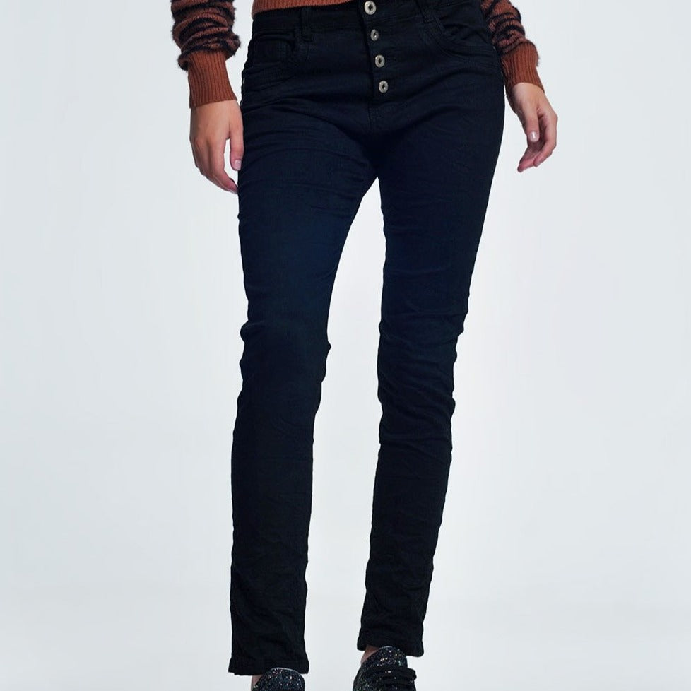 Black Jeans with Button Closure