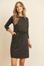 Cinch Waist 3/4 Sleeve Dress