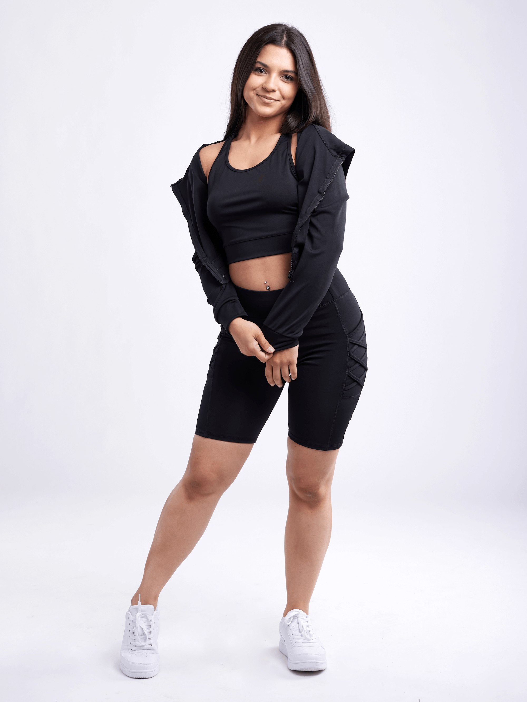 High-Waisted Workout Shorts with Pockets with Criss Cross Design