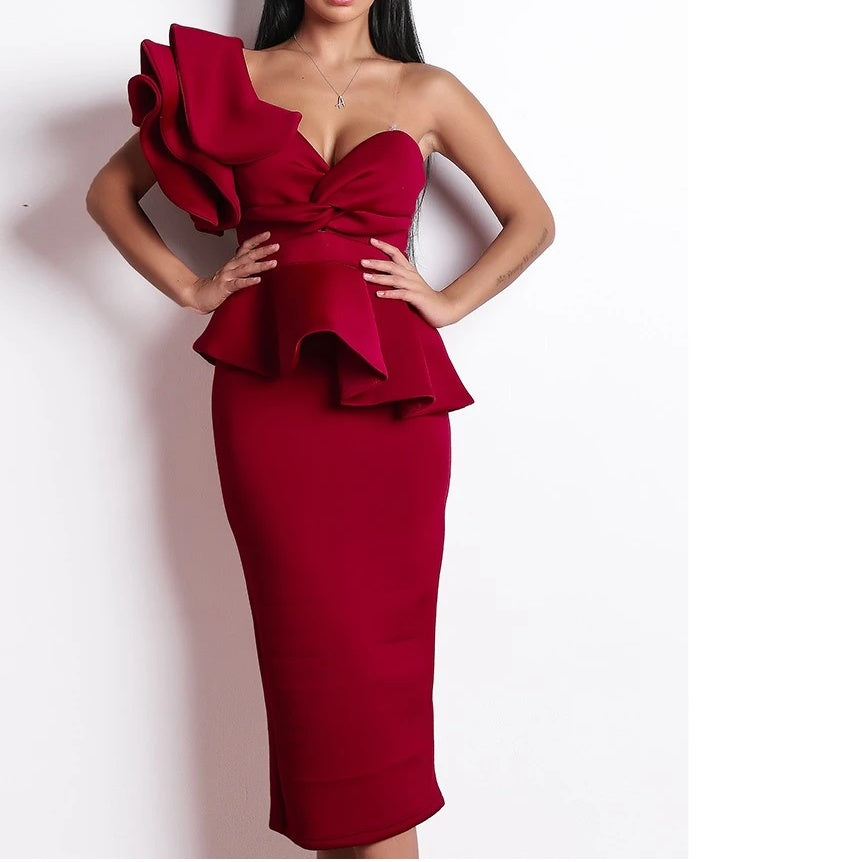 Red Ankle Length Cocktail Dress