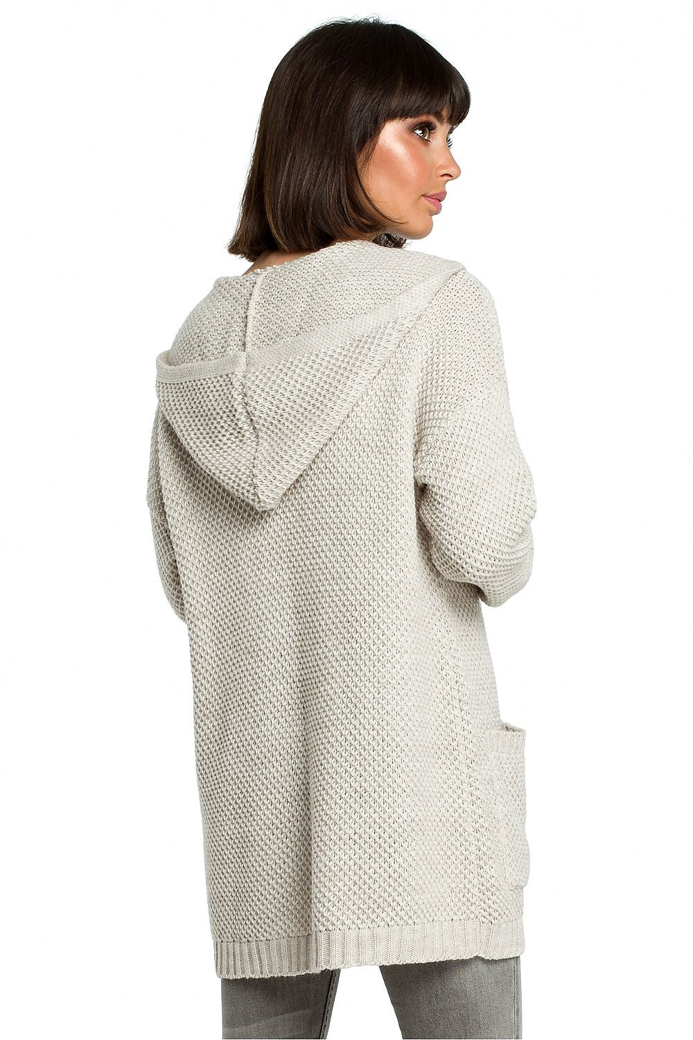 Hooded Cardigan with Pockets in Light Grey