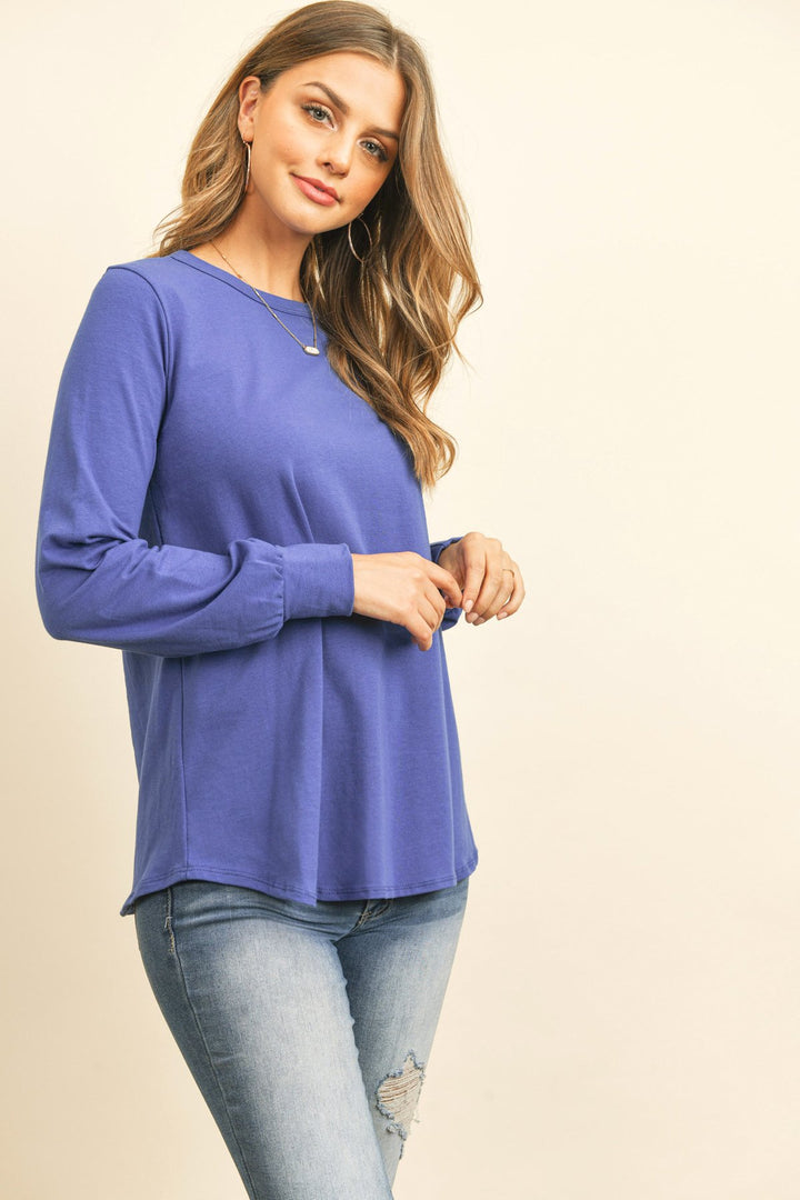 Long Sleeve Round Neck Solid Top