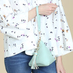 Pyramid Shape Tassel Wristlet Leather Bag