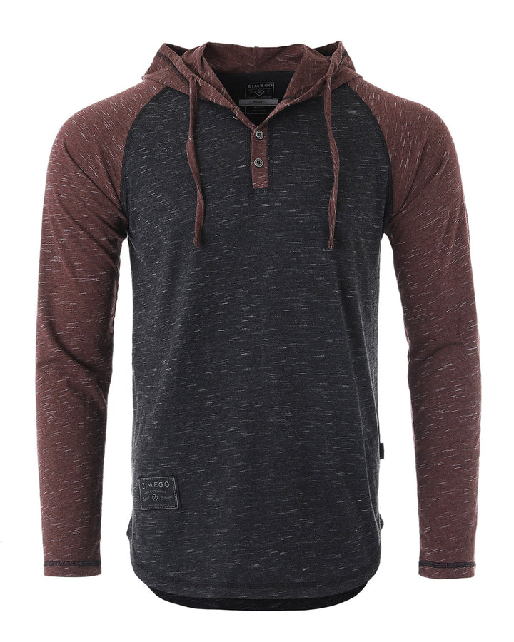 Black and Maroon Raglan Hooded Henley