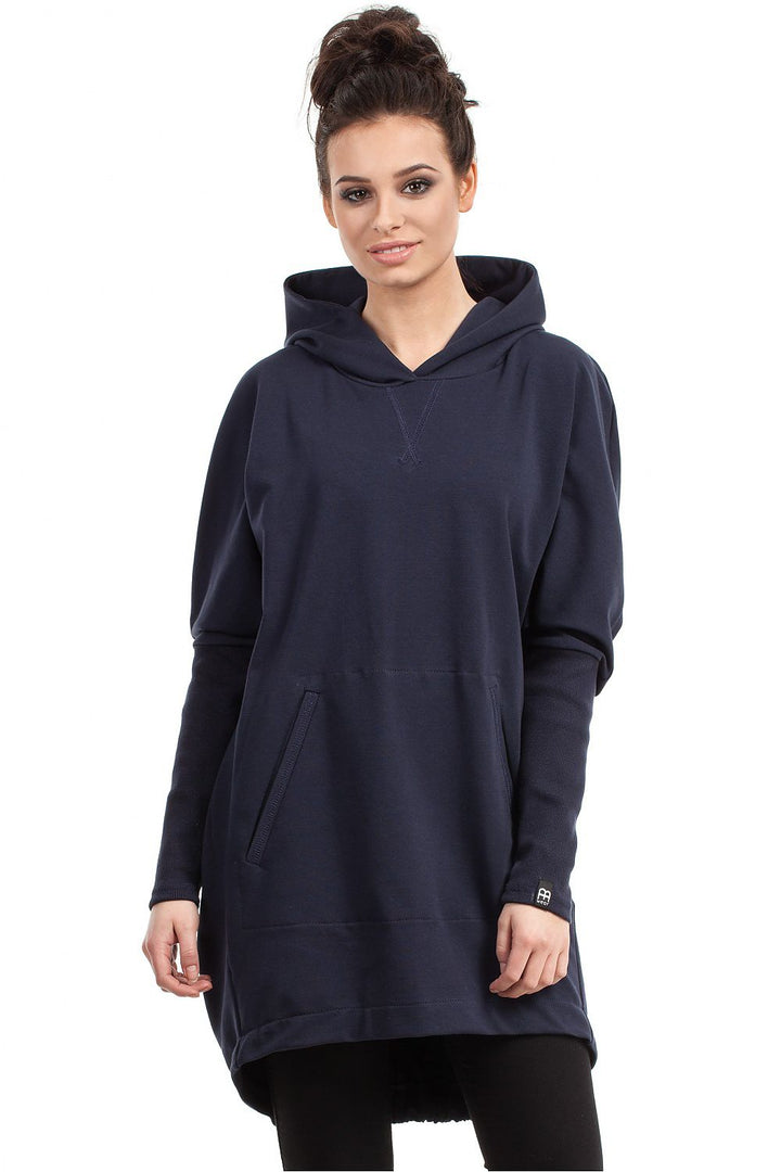 Long Hooded Sweatshirt Navy Blue