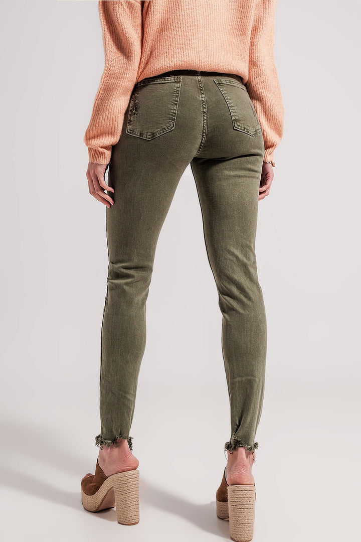 Ripped Skinny Jean in Green