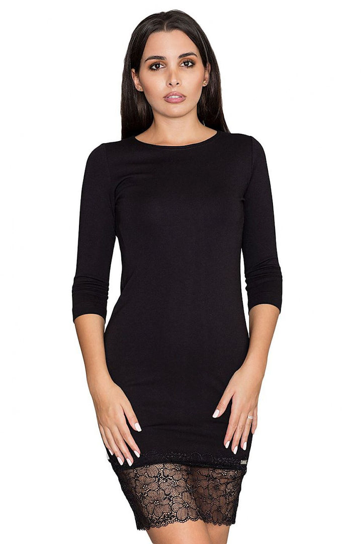 Body Fit 3/4 Sleeve Evening Dress in Black