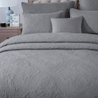 Elegant Floral Grey Diamond Pattern Quilted Coverlet Bedspread Set