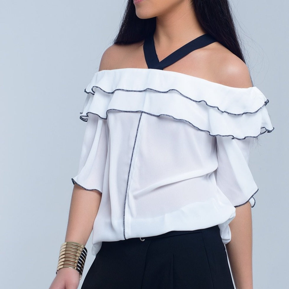 White Top with Black Contrast Trim