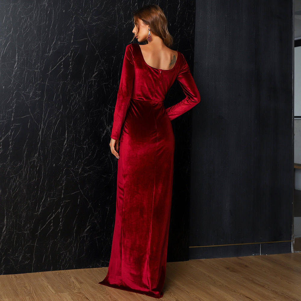 Joline Long Sleeves Velvet Gown Dress