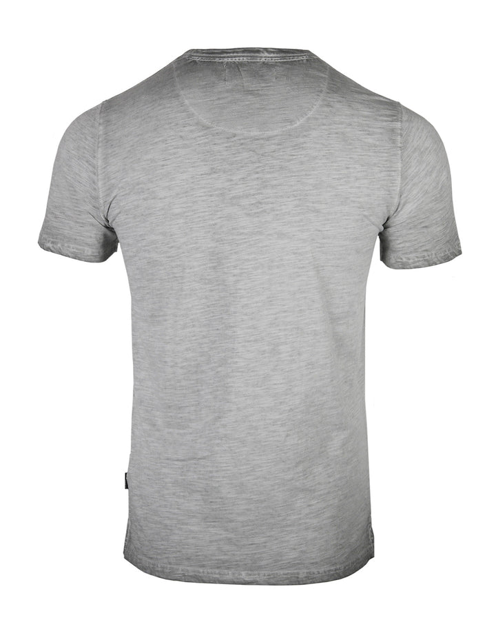Grey Short Sleeve Crew Neck Oil Wash Vintage Button Henley T-Shirt