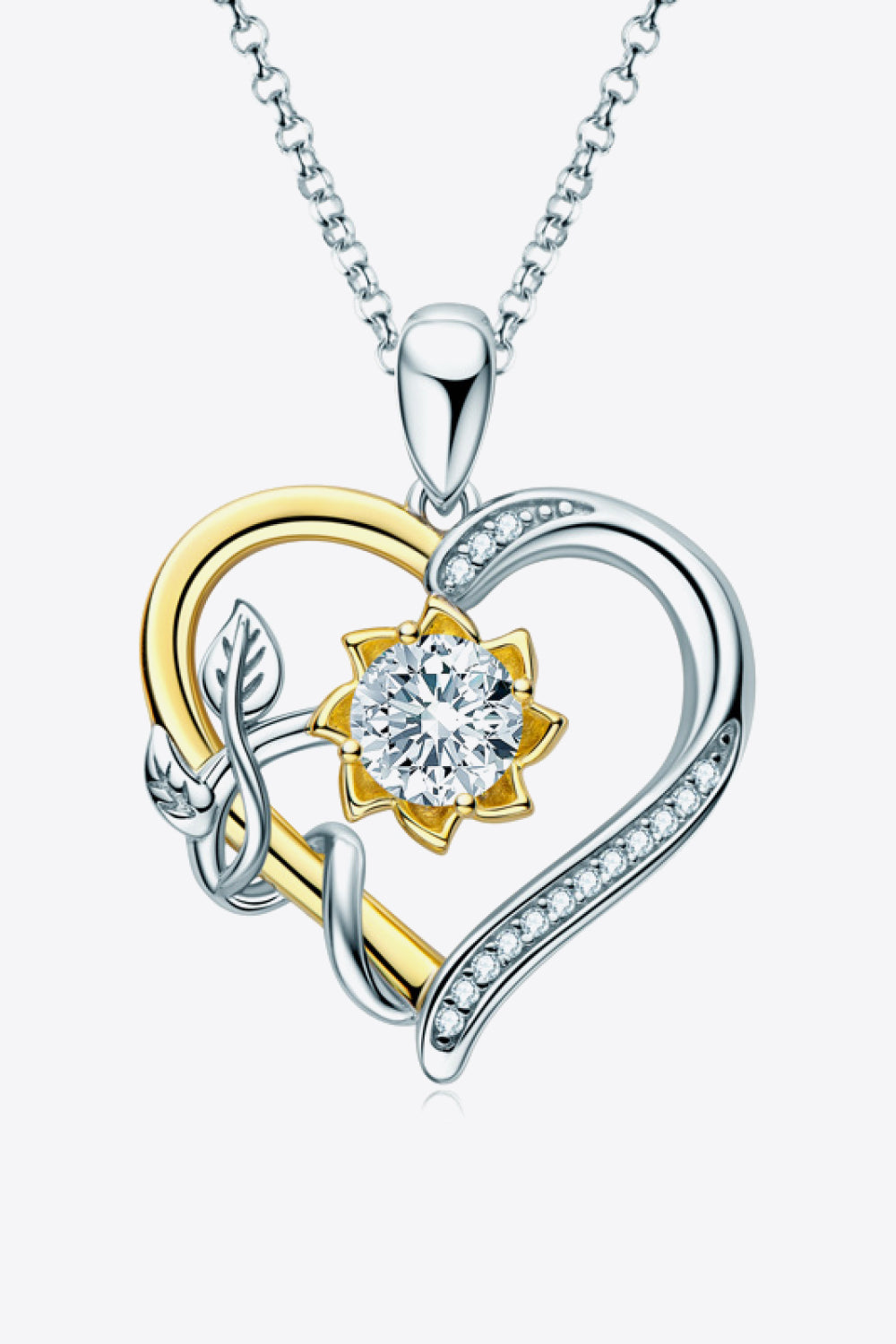 Two-Tone 1 Ct Moissanite Heart Pendant Necklace