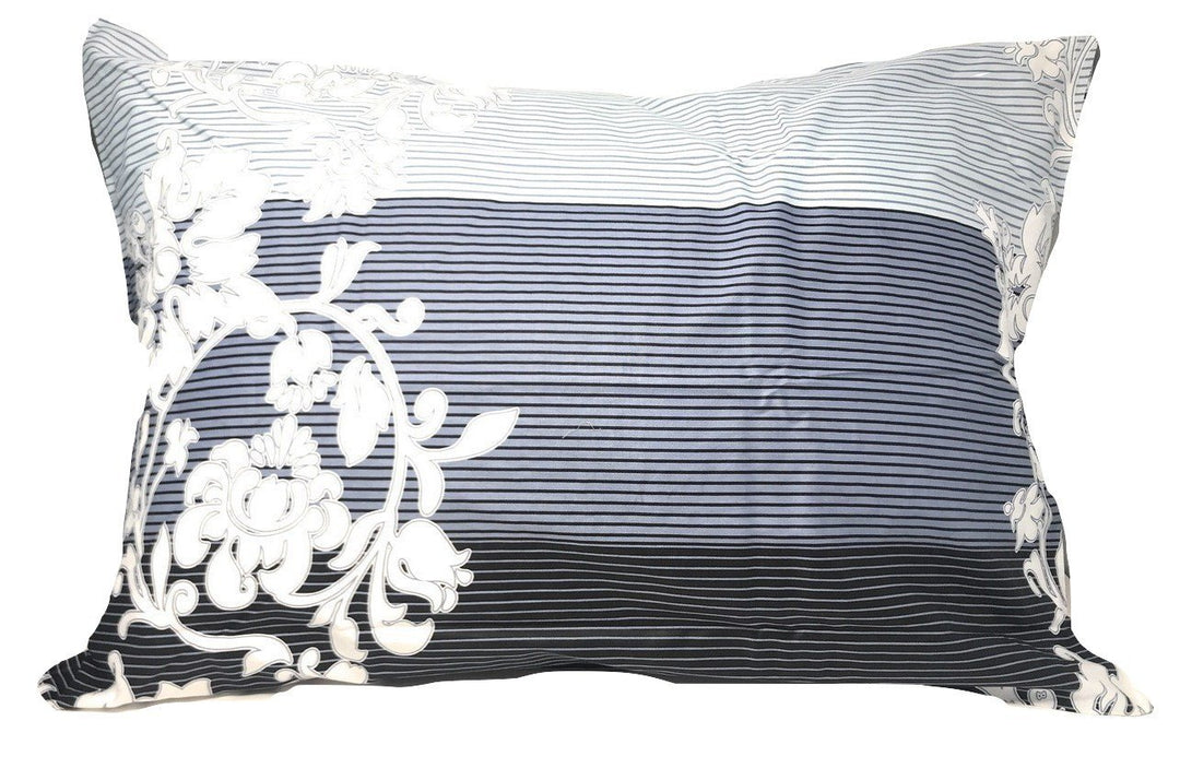 Navy Blue Floral Striped Fitted Sheet & Pillow Cases Set Twin