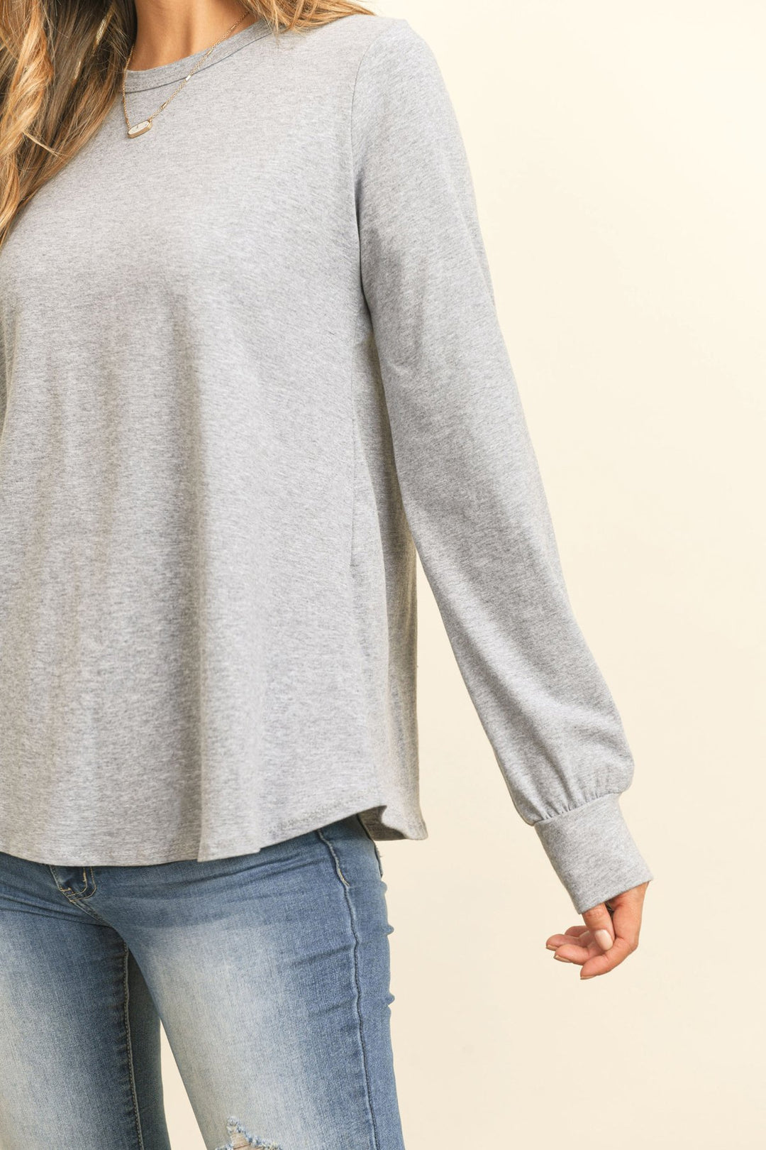 Long Sleeve Round Neck Solid Top