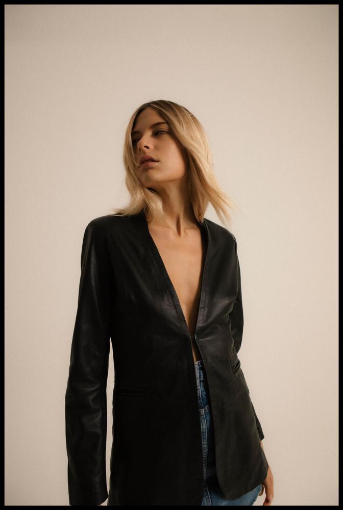 Black Leather Basic Blazer