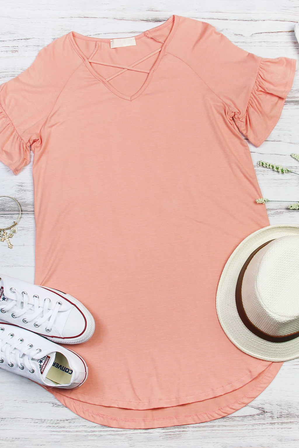 Ruffle Sleeve Criss Cross Tunic