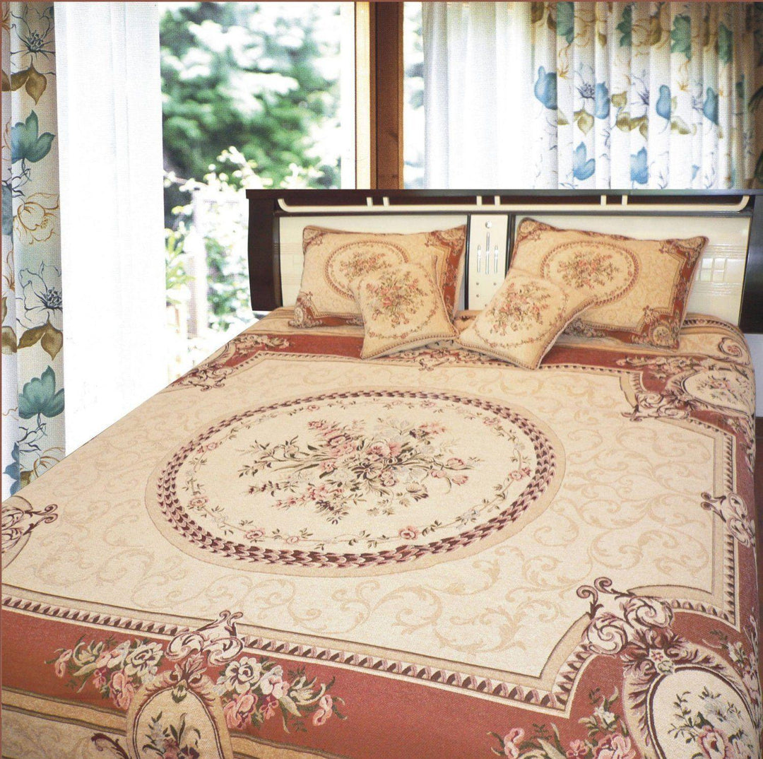 Orange & Beige Spices Victorian Floral Medallion Chenille Bedspread Twin Size 3-Piece Set