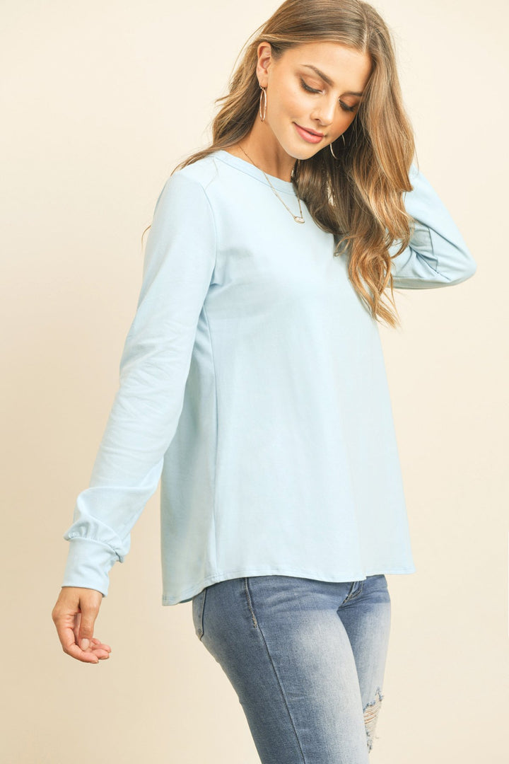 Long Sleeve Round Neck Solid Top