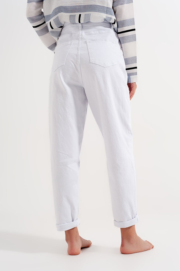 High Waisted Loose Tapered Leg Jeans in White