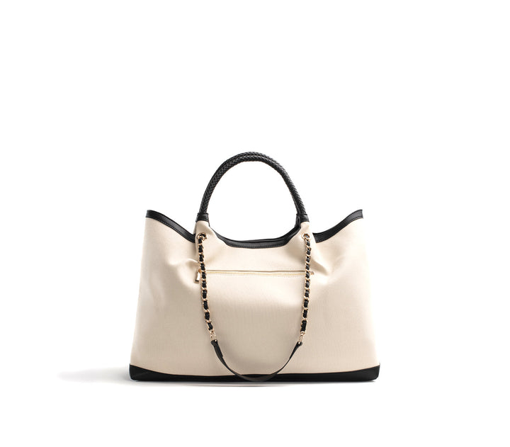 Off White with Black Vegan Canvas Tote Ruth