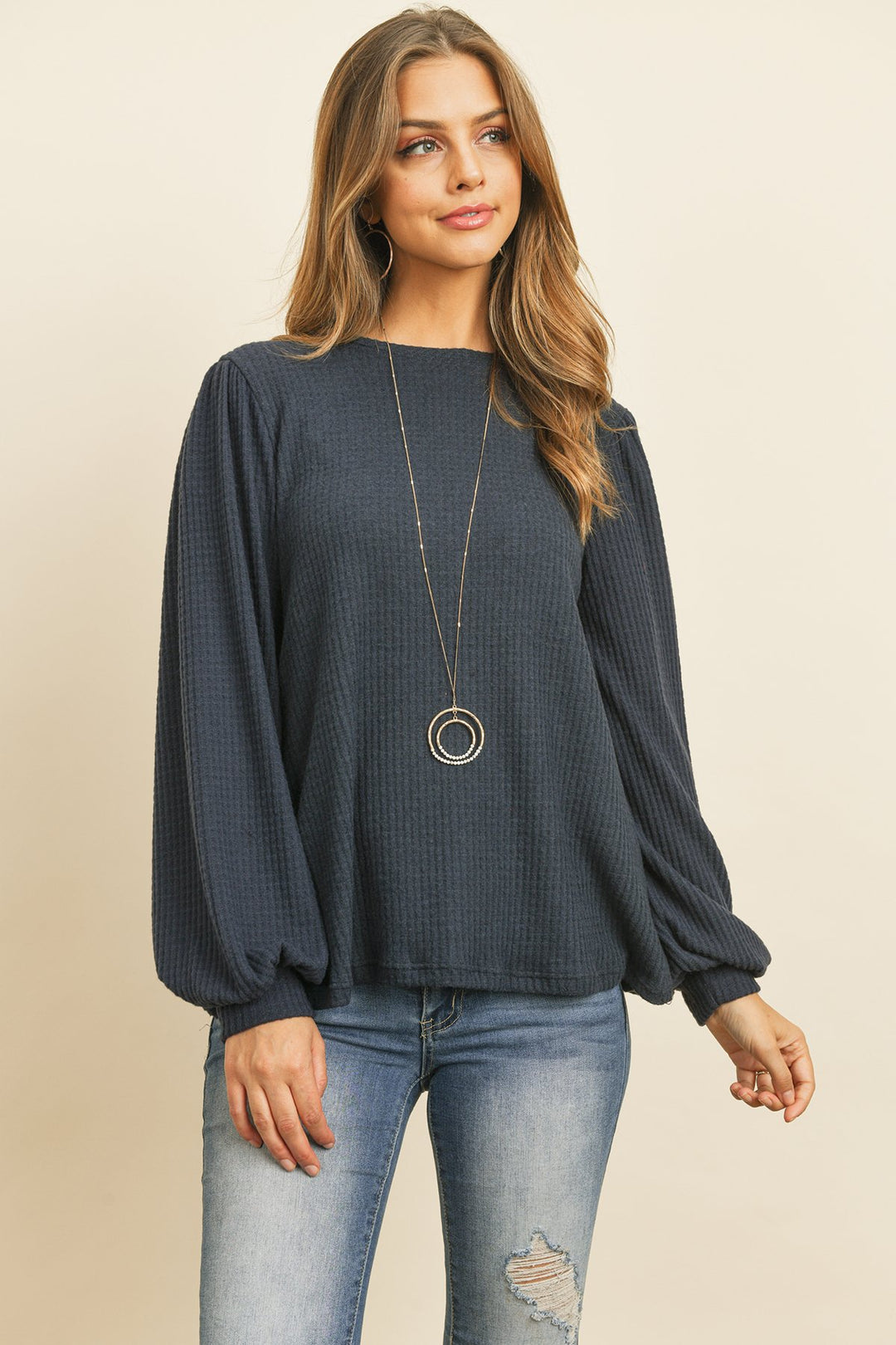 Puff Sleeved Waffle Top