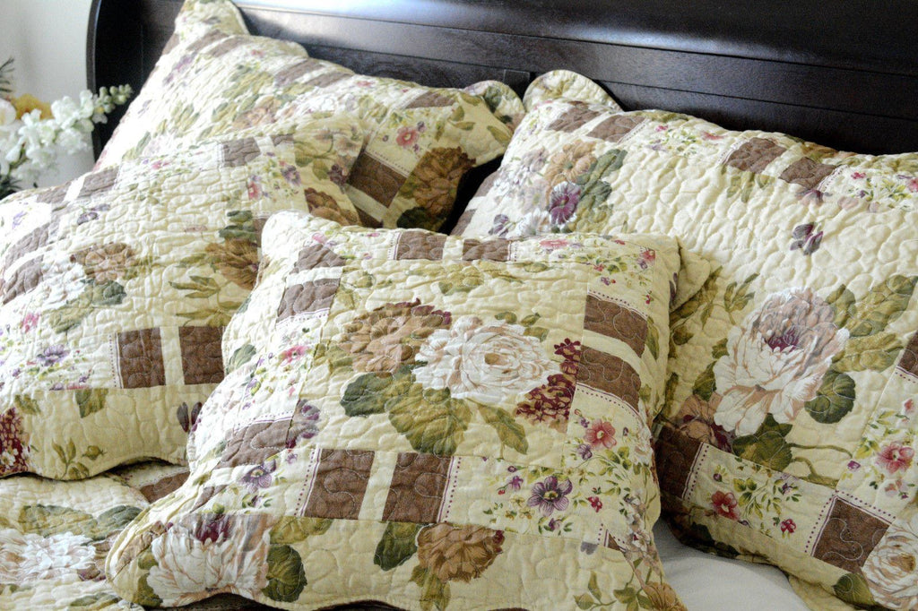 Dusty Roses Garden Floral Patchwork Cotton Quilted Bedspread Set