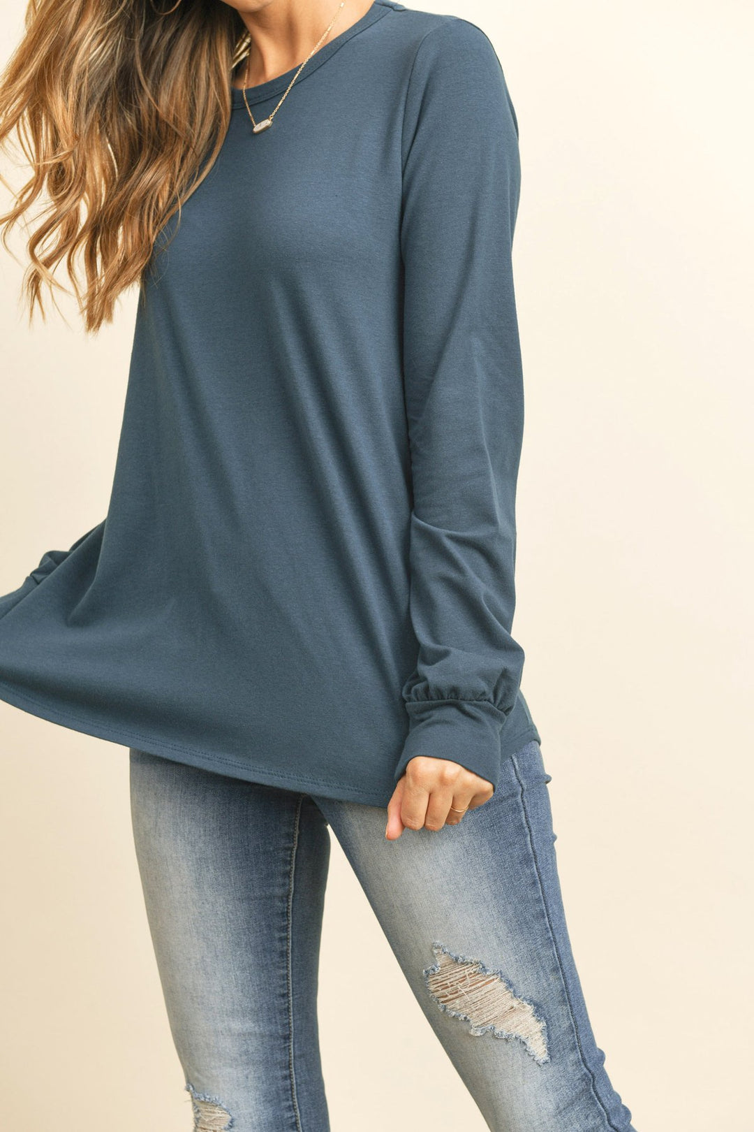 Long Sleeve Round Neck Solid Top