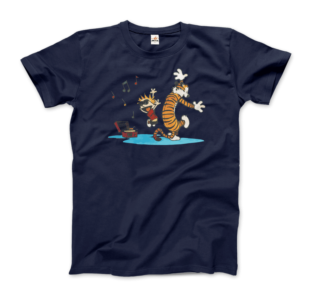 Calvin and Hobbes Dancing With Record Player T-Shirt