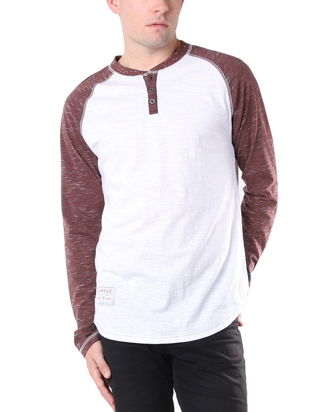 Long Sleeve Athletic Stripes Arm Contrast Raglan Henley