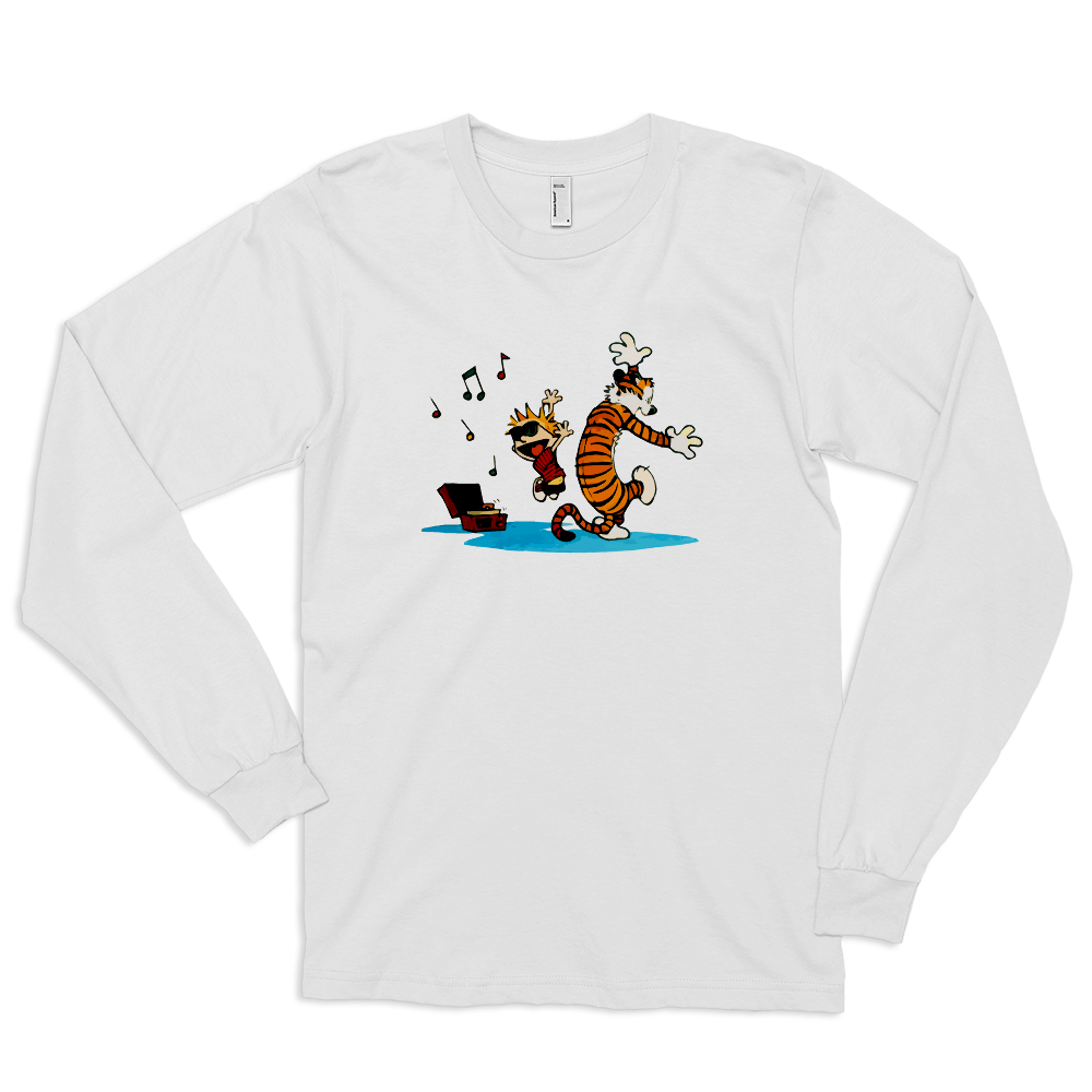 Calvin and Hobbes Dancing With Record Player Long Sleeve Shirt
