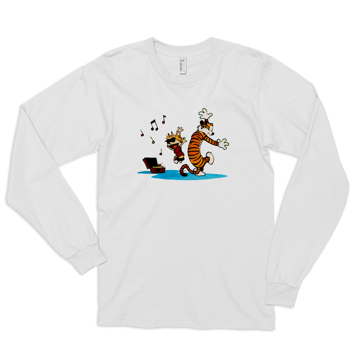 Calvin and Hobbes Dancing With Record Player Long Sleeve Shirt